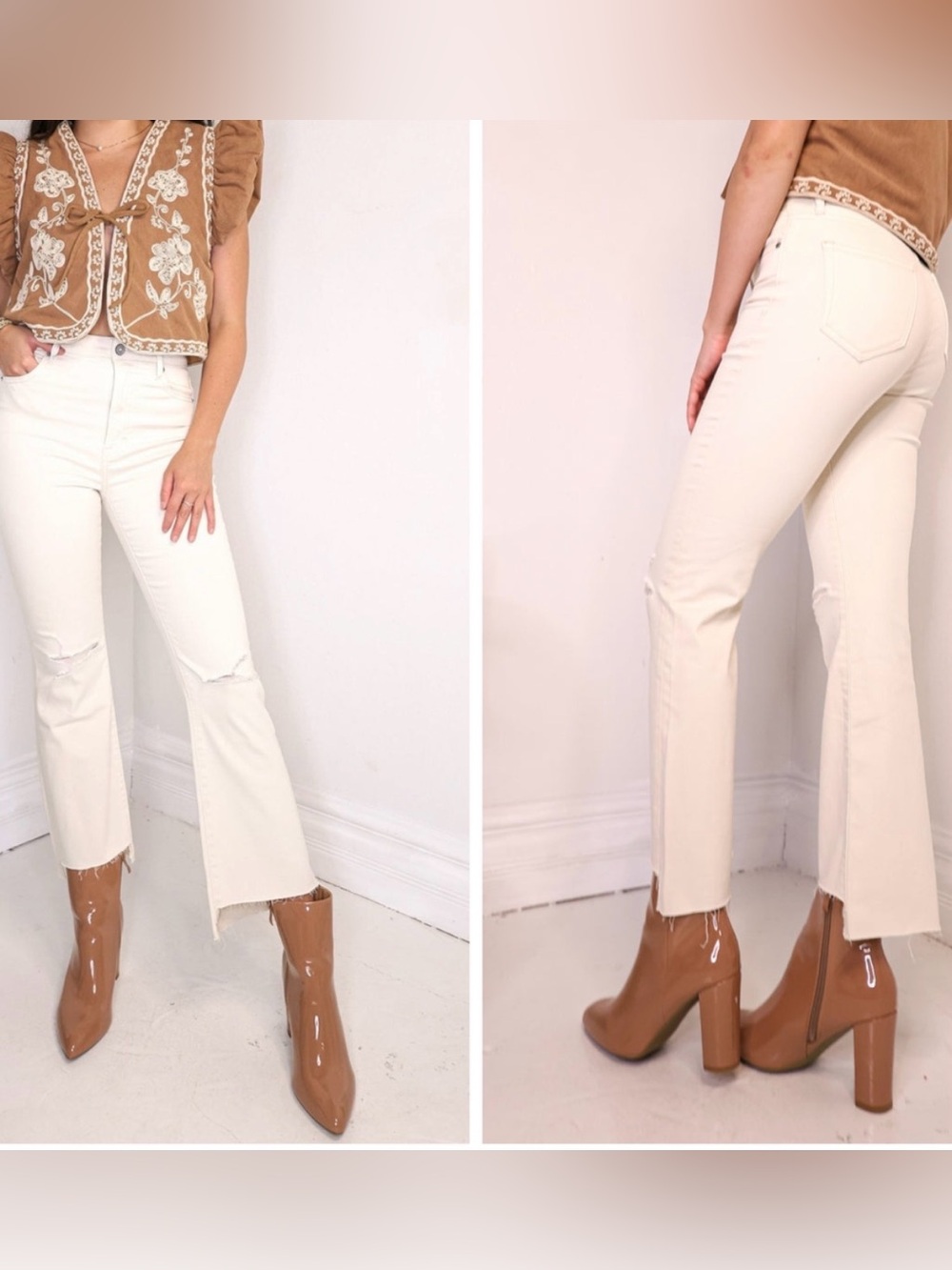 Hidden Heans Happi Crop Step Hem Flare in Sea Salt (Cream) Size 28 EUC